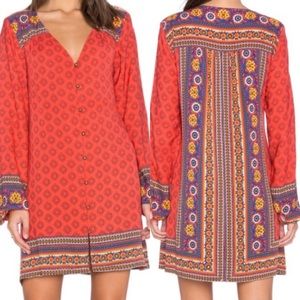 💕 MINKPINK Revolve Boho Red Long Sleeve Button Down Dress Floral Small